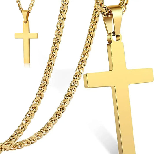 Gold Plated Stainless Steel Simple Big Cross Pendant Necklace Large Dainty Christian Cross Necklace for Men & Women Fashion Jewelry